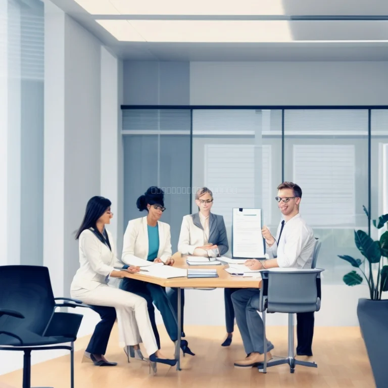 Business professionals reviewing contracts